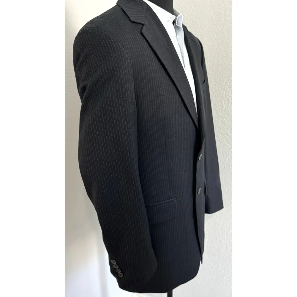 Lauren‎ Ralph Lauren Blazer Mens 42T Wool Cashmere Black Blue Pinstripe